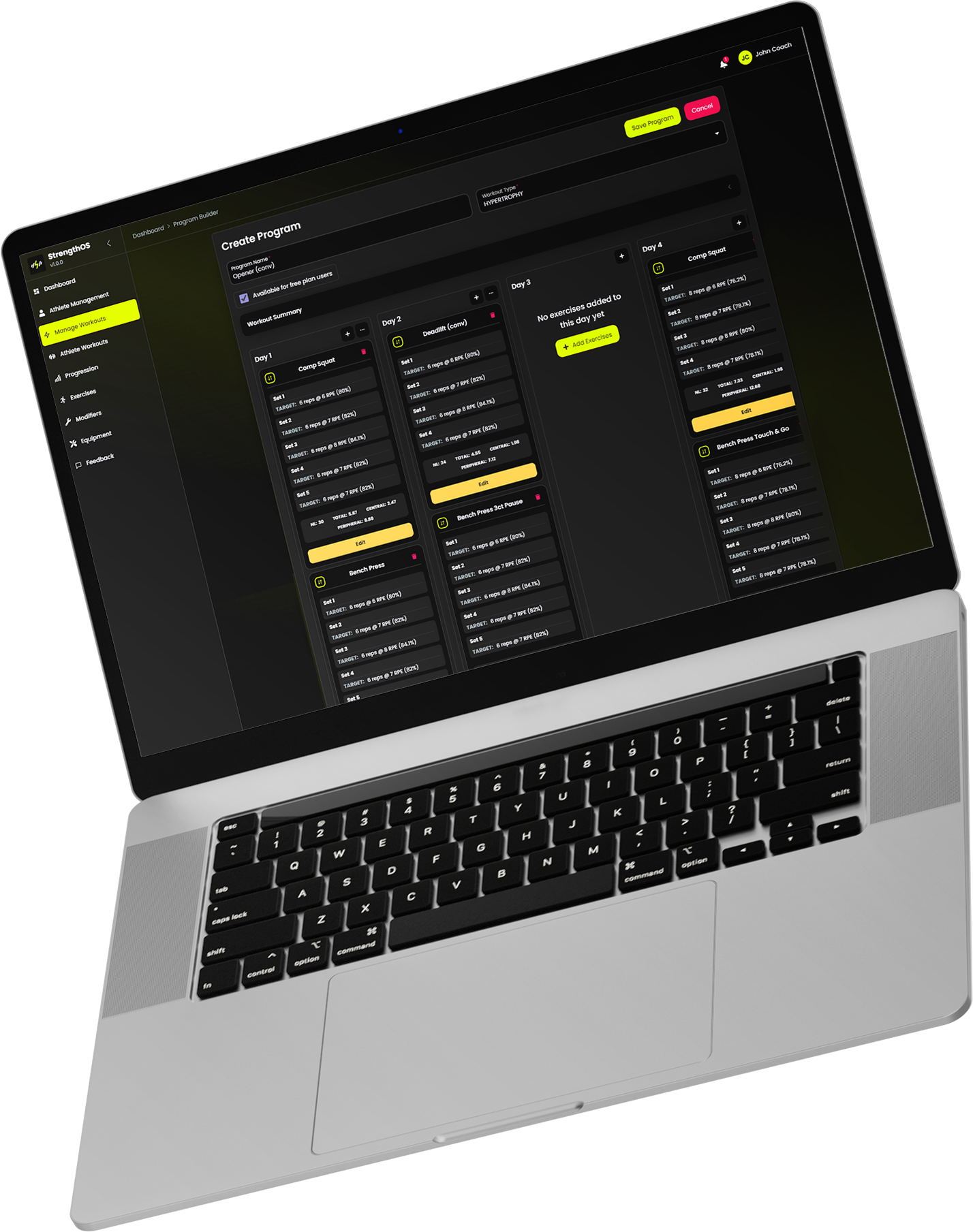 Strength OS laptop interface